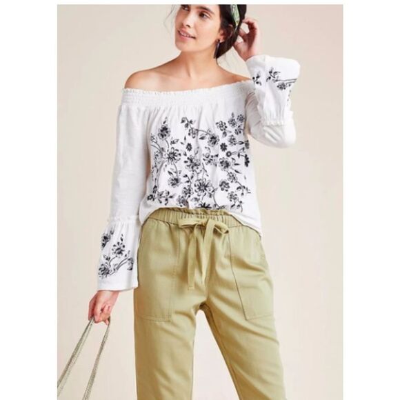 ANTHROPOLOGIE Annie Off the Shoulder Floral Embroidered Blouse boho - Picture 1 of 11